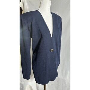 St John Knit Custom Navy Cardigan with Button Size 2
